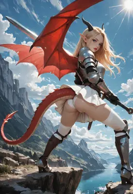 Dragon Knight Standing on Mountain Peak