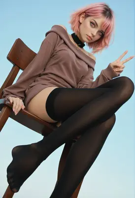 Pink Haired Girl With Peace Sign