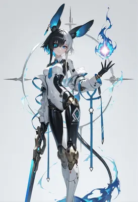 Cybernetic Bunny Girl with Blue Flame