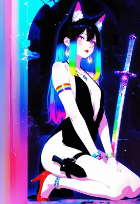 Neon Cat Girl With Glowing Blade