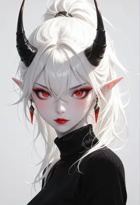 Stunning White Haired Demon Girl Portrait