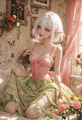 Elegant Elf in Floral Garden Room