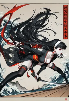 Samurai Maiden Amidst The Raging Waves