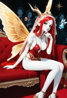 Crimson Fairy Queen on Velvet Throne