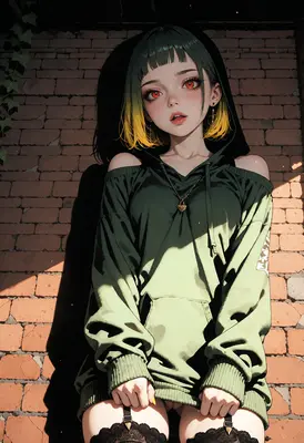 Anime Girl in Green Hoodie