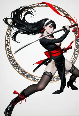 Warrior Maiden in Black and Red