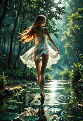 Graceful Maiden Dancing in the Rain