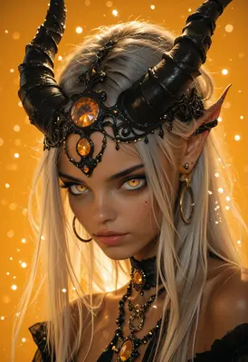 Golden Horned Elf Queen Portrait