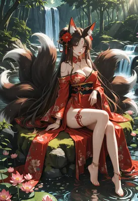 Kitsune Maiden by the Sacred Waterfall