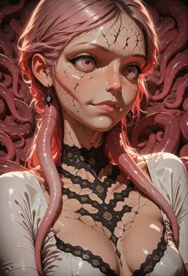 Cracked Porcelain Girl with Tentacles