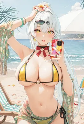 Summer Beach Selfie with Silver Hair