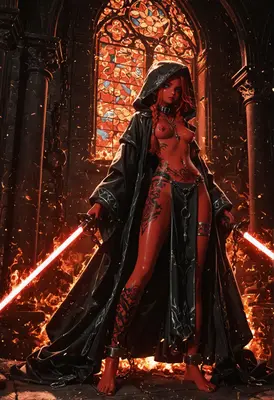 Red Skinned Warrior in Gothic Cathedral