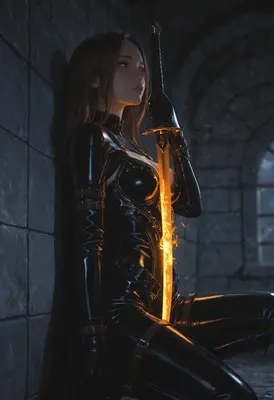 Warrior in Shiny Black Leather Armor