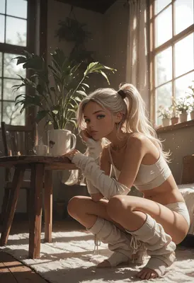 Sunlit Morning With Blonde Girl
