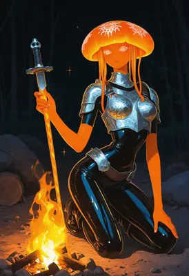 Jellyfish Knight by the Campfire