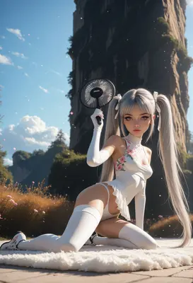 Silver Haired Beauty with Floral Fan