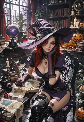 Enchanting Witch Studying Magical Maps