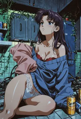 Misato Katsuragi Resting in Her Kitchen