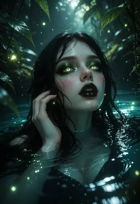 Mystical Forest Nymph in Bioluminescent Waters
