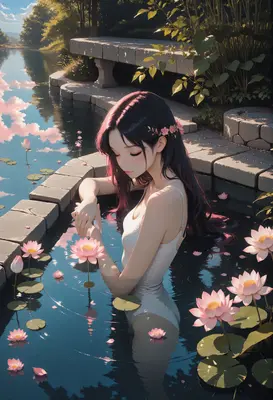 Serene Maiden in Lotus Pond