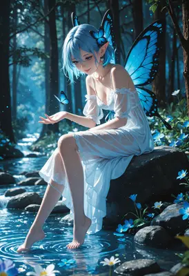 Blue Butterfly Fairy by the Stream