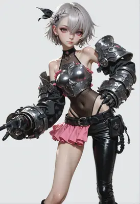 Silver Armored Cyberpunk Warrior Girl