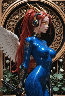 Cybernetic Angel in Blue Latex Armor