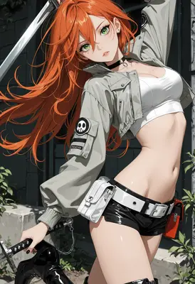 Red Haired Warrior with Katana