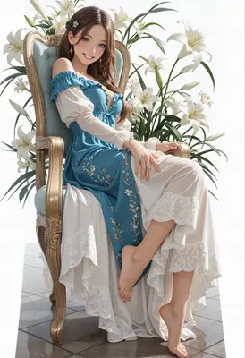 Elegant Maiden Amidst White Lilies