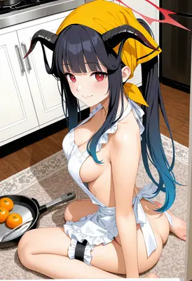 Cooking Demon Girl in Apron