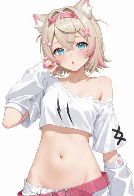 Cute Cat Girl in White Crop Top
