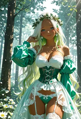Forest Maiden in Enchanted Green Dress