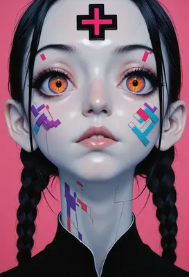 Cybernetic Girl with Glowing Digital Eyes