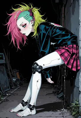 Cyborg Punk Girl in Dark Alley
