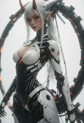 Cybernetic Demon Queen With Mechanical Halo