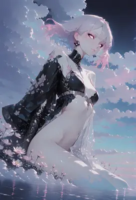 Ethereal Maiden Amidst Floral Clouds