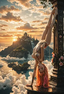 Ethereal Sunset Above the Floating Castle