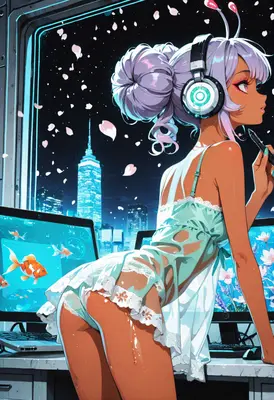 Midnight Digital Artist in Cityscape