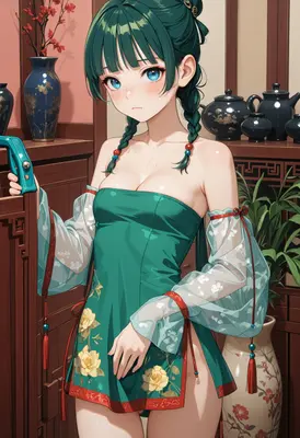 Young Maiden in Traditional Green Attire