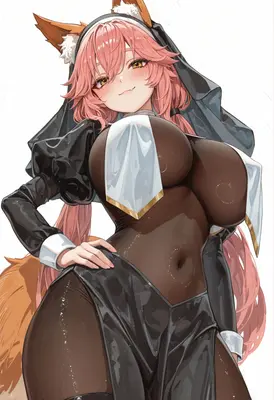 Playful Fox Girl in Nun Habit