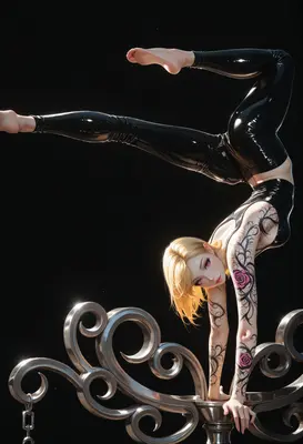 Acrobatic Blonde in Latex and Ink