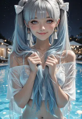 Wet Hair Silver Haired Poolside Beauty