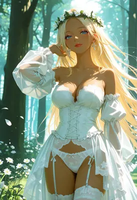 Blonde Maiden in a Floral Forest