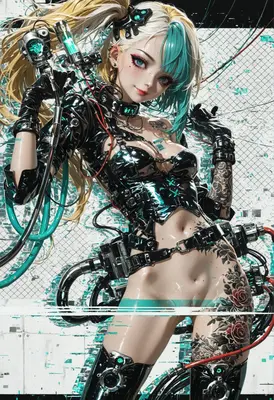 Cybernetic Rose Tattooed Android Girl
