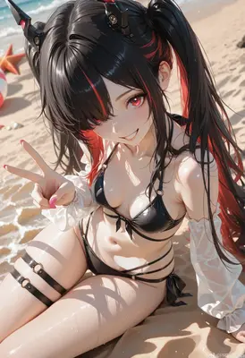 Playful Anime Girl at the Beach