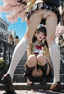 Schoolgirls Relaxing Under Cherry Blossom Trees