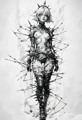 Ethereal Gothic Warrior in Barbed Wire