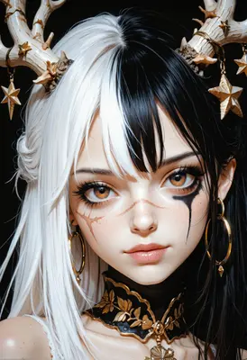Ethereal Antlered Maiden with Split Hair