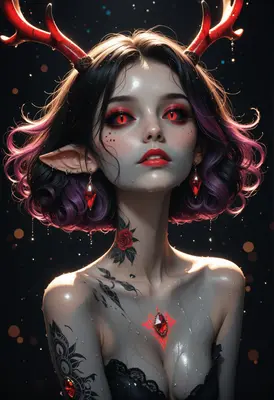 Enchanting Demon Maiden with Red Antlers