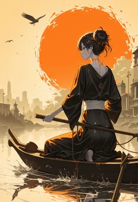 Solitary Boat Ride At Sunset